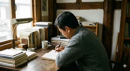 伏案写作的男人