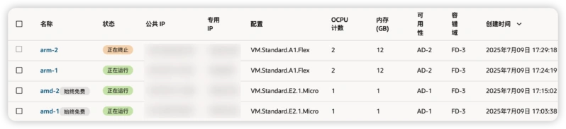 甲骨文云服务后台：终止一台 ARM 实例