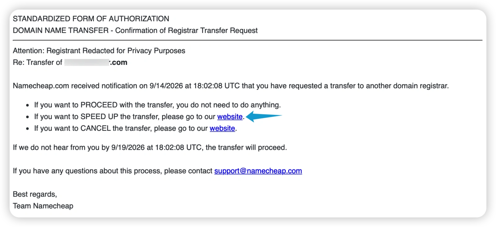 Namecheap 邮件,可以加速域名释放