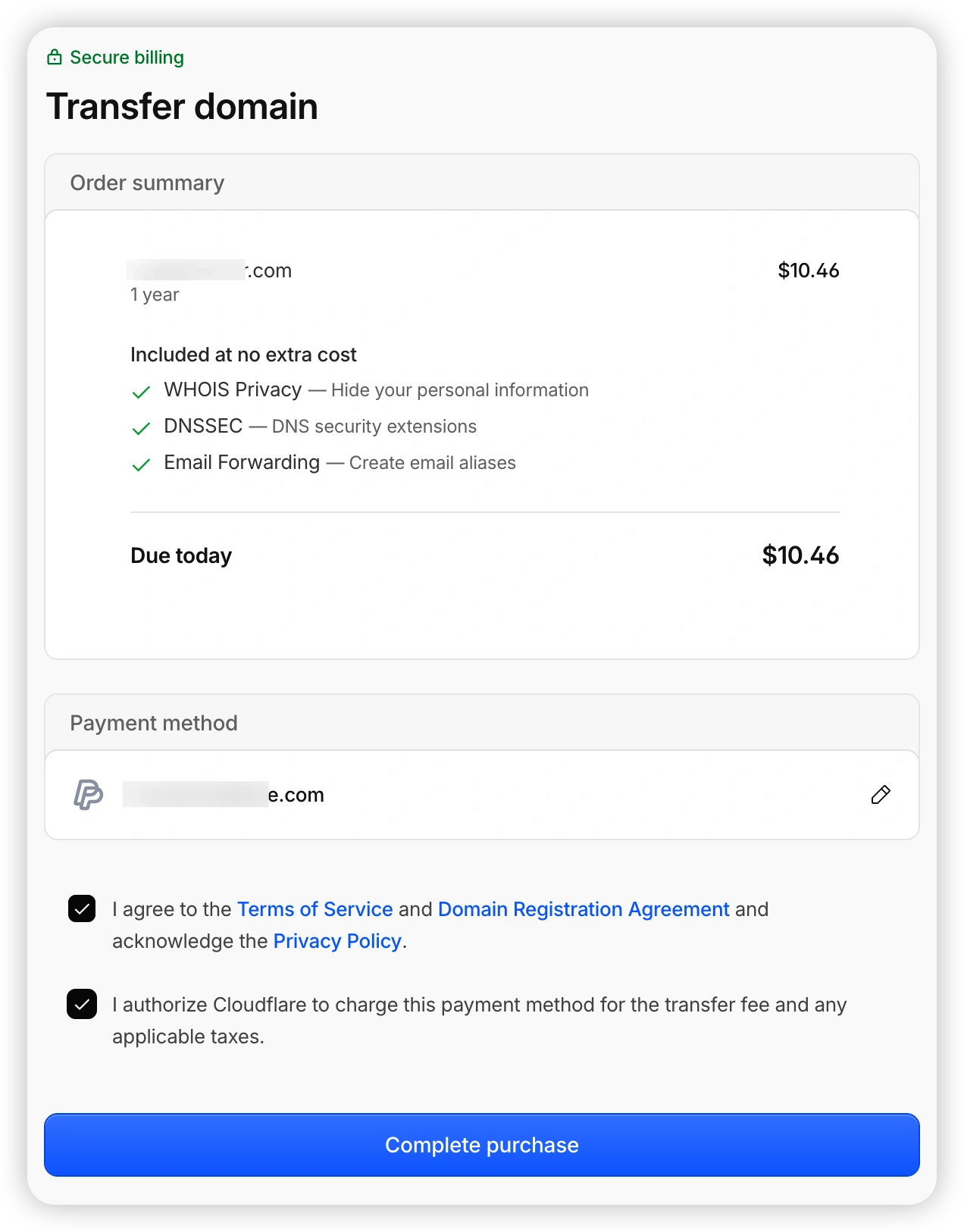 Cloudflare 域名付款